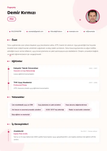 Pilot CV Örnekleri cv indir